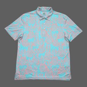 Chubbies Pineapple Print Performance Mens Polo Size S Bright Blue/Salmon GUC